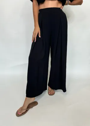 KLD Matte Crepe Pleated Wide Leg Pants Black