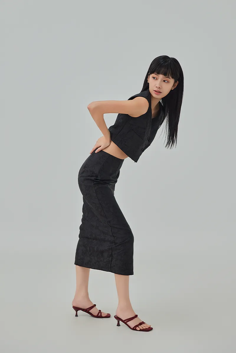Krystal Front Slit Pencil Skirt - Black