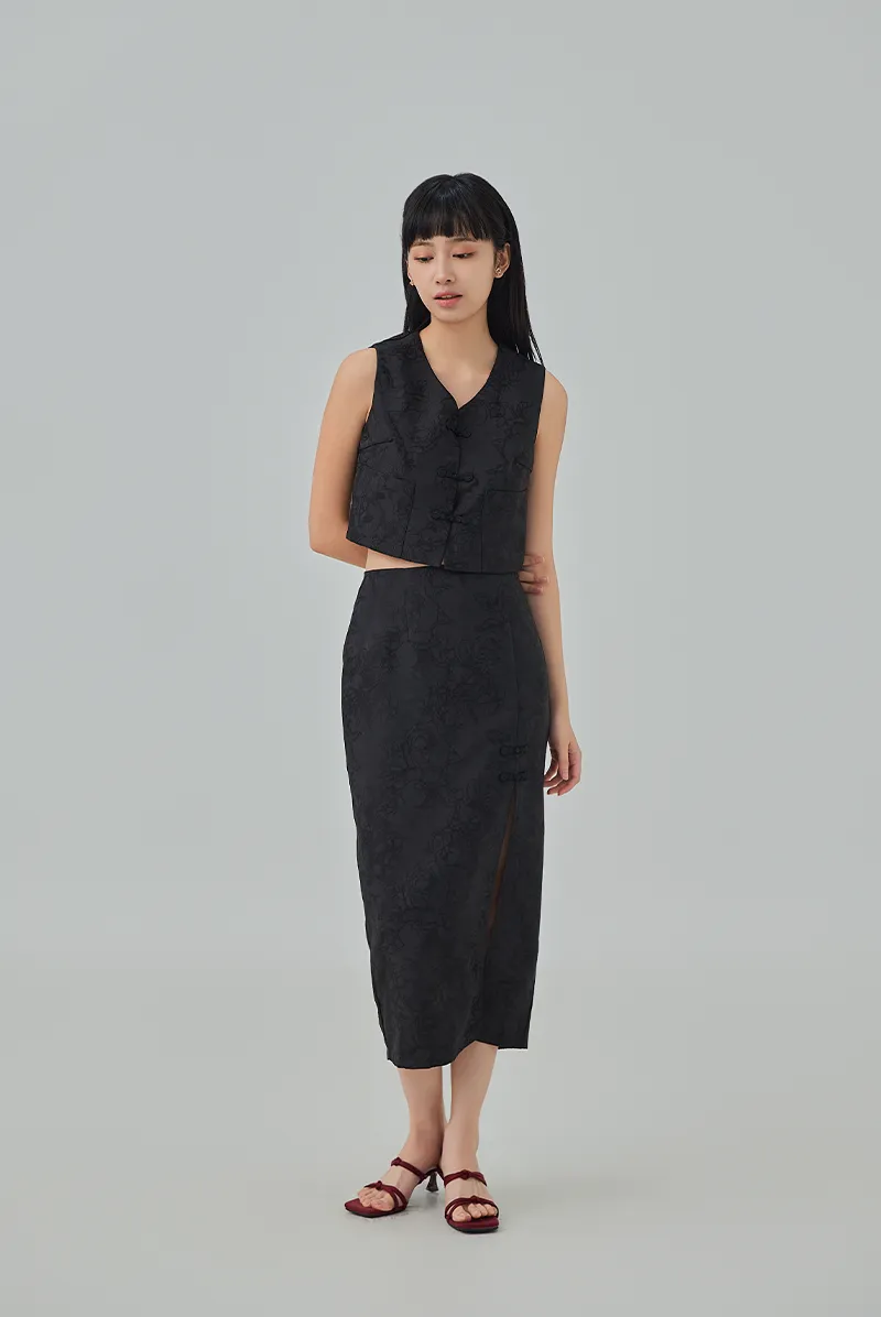 Krystal Front Slit Pencil Skirt - Black
