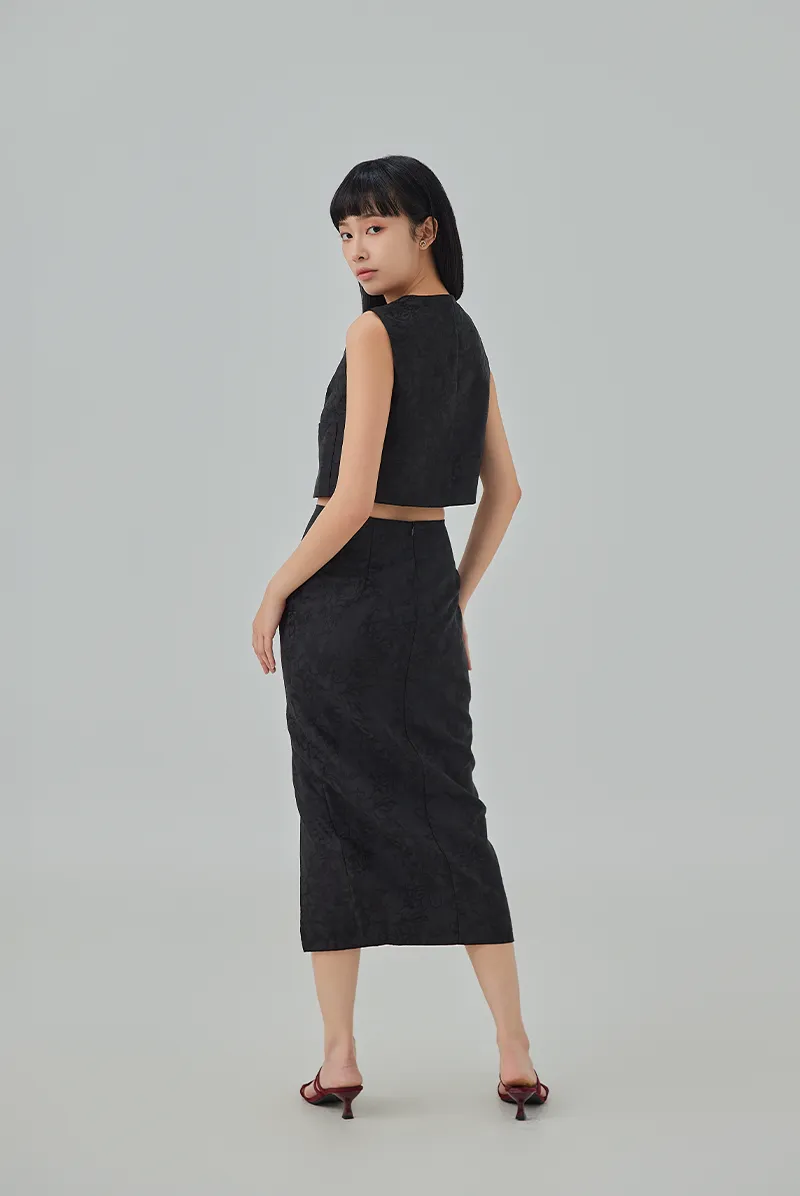 Krystal Front Slit Pencil Skirt - Black