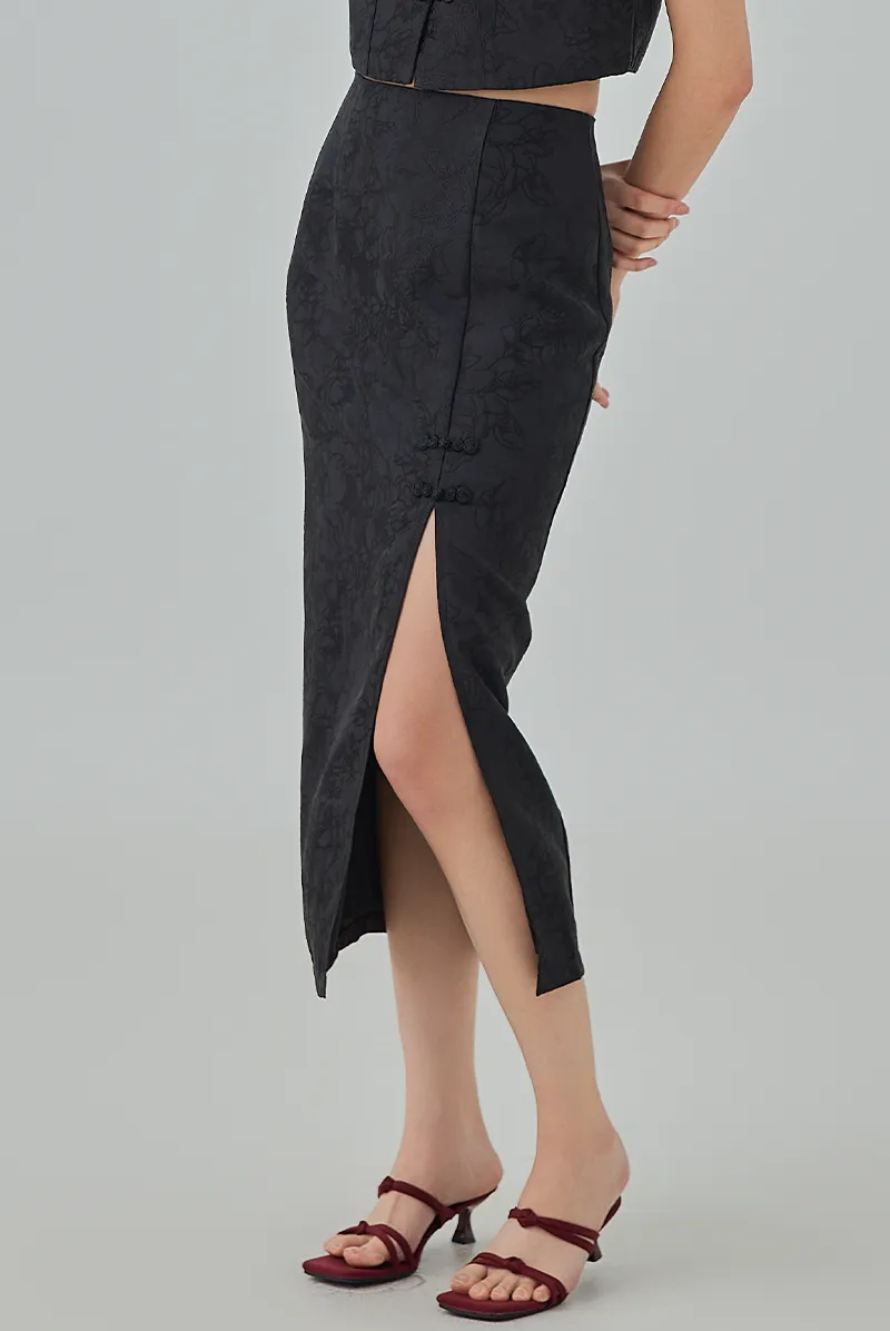 Krystal Front Slit Pencil Skirt - Black