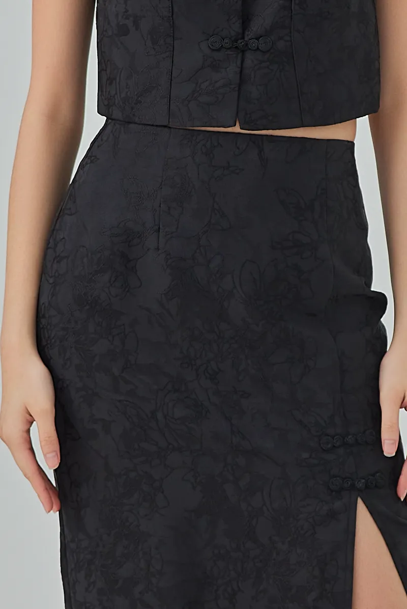 Krystal Front Slit Pencil Skirt - Black