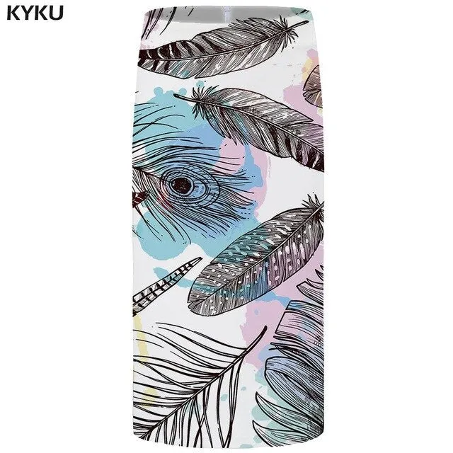KYKU Flower Skirts Women Black 3d Print Leaves Casual Retro Pencil Floral Sexy Ladies Skirts Womens Funny Sundresses