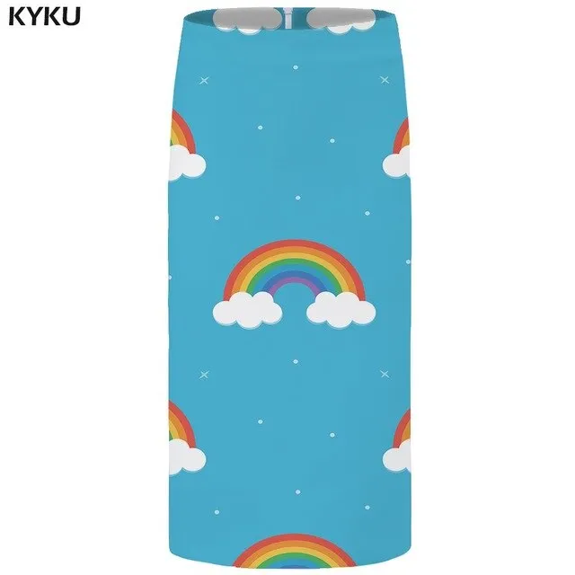 KYKU Flower Skirts Women Black 3d Print Leaves Casual Retro Pencil Floral Sexy Ladies Skirts Womens Funny Sundresses