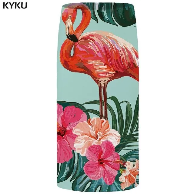KYKU Flower Skirts Women Black 3d Print Leaves Casual Retro Pencil Floral Sexy Ladies Skirts Womens Funny Sundresses