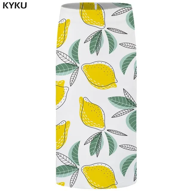 KYKU Flower Skirts Women Black 3d Print Leaves Casual Retro Pencil Floral Sexy Ladies Skirts Womens Funny Sundresses