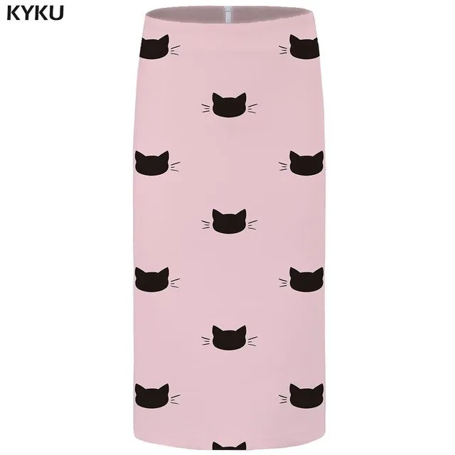 KYKU Flower Skirts Women Black 3d Print Leaves Casual Retro Pencil Floral Sexy Ladies Skirts Womens Funny Sundresses