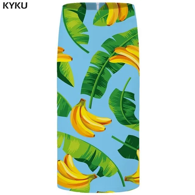 KYKU Flower Skirts Women Black 3d Print Leaves Casual Retro Pencil Floral Sexy Ladies Skirts Womens Funny Sundresses