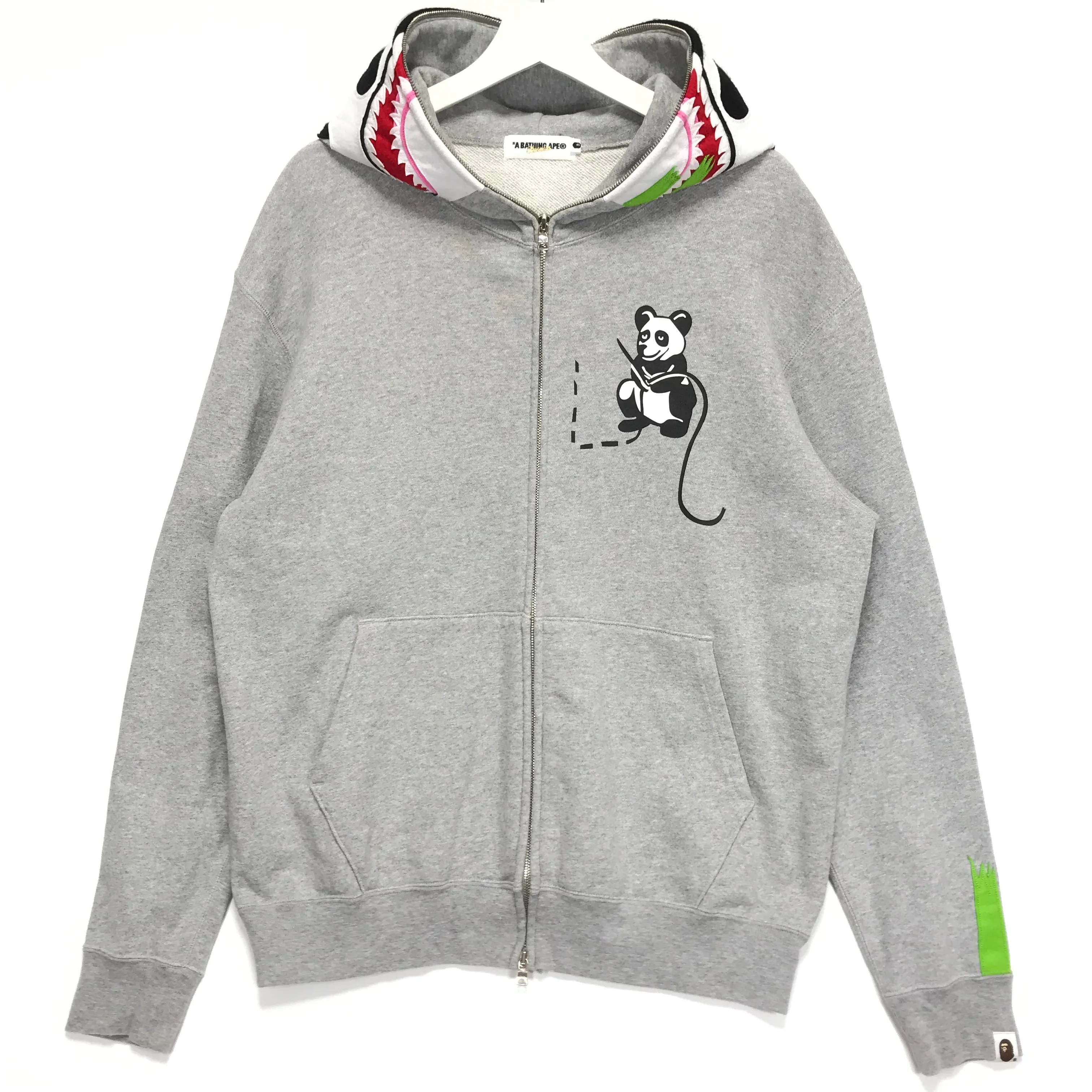 [L] A Bathing Ape Bape Full Zip Panda Hoodie Grey