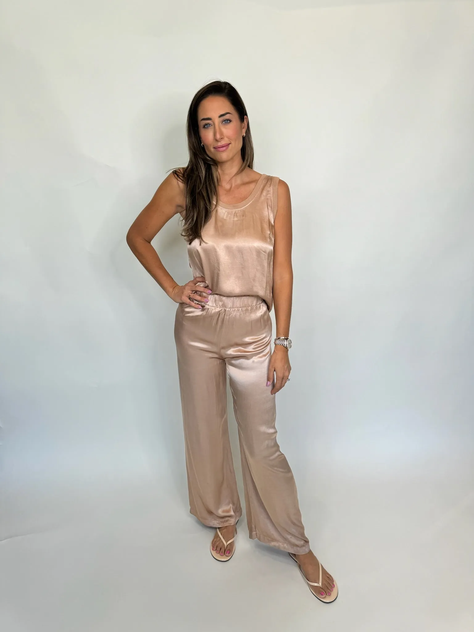 LA Made Cali Chill Silky Wide Leg Long Pant Sand