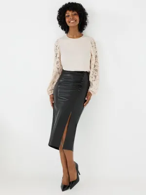 Lace Sleeve Satin Popover Blouse