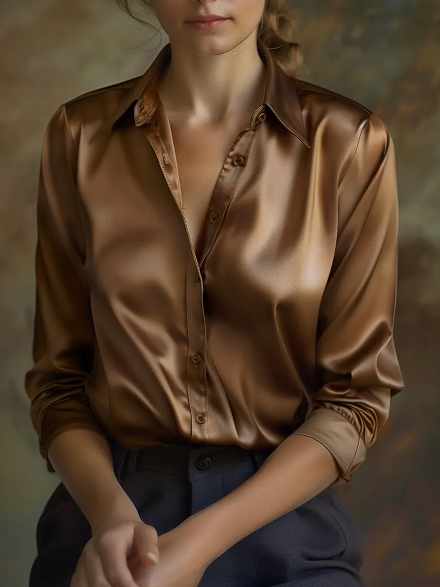 Ladies' Long-Sleeved Satin Blouse - Stylish Top in Various Colours and Sizes