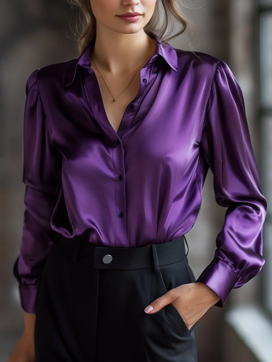 Ladies' Long-Sleeved Satin Blouse - Stylish Top in Various Colours and Sizes