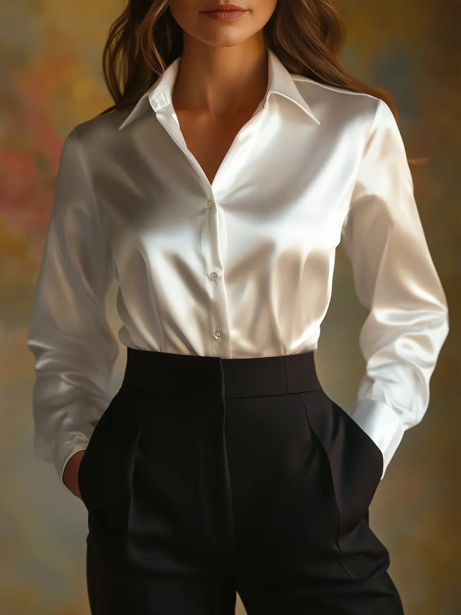 Ladies' Long-Sleeved Satin Blouse - Stylish Top in Various Colours and Sizes