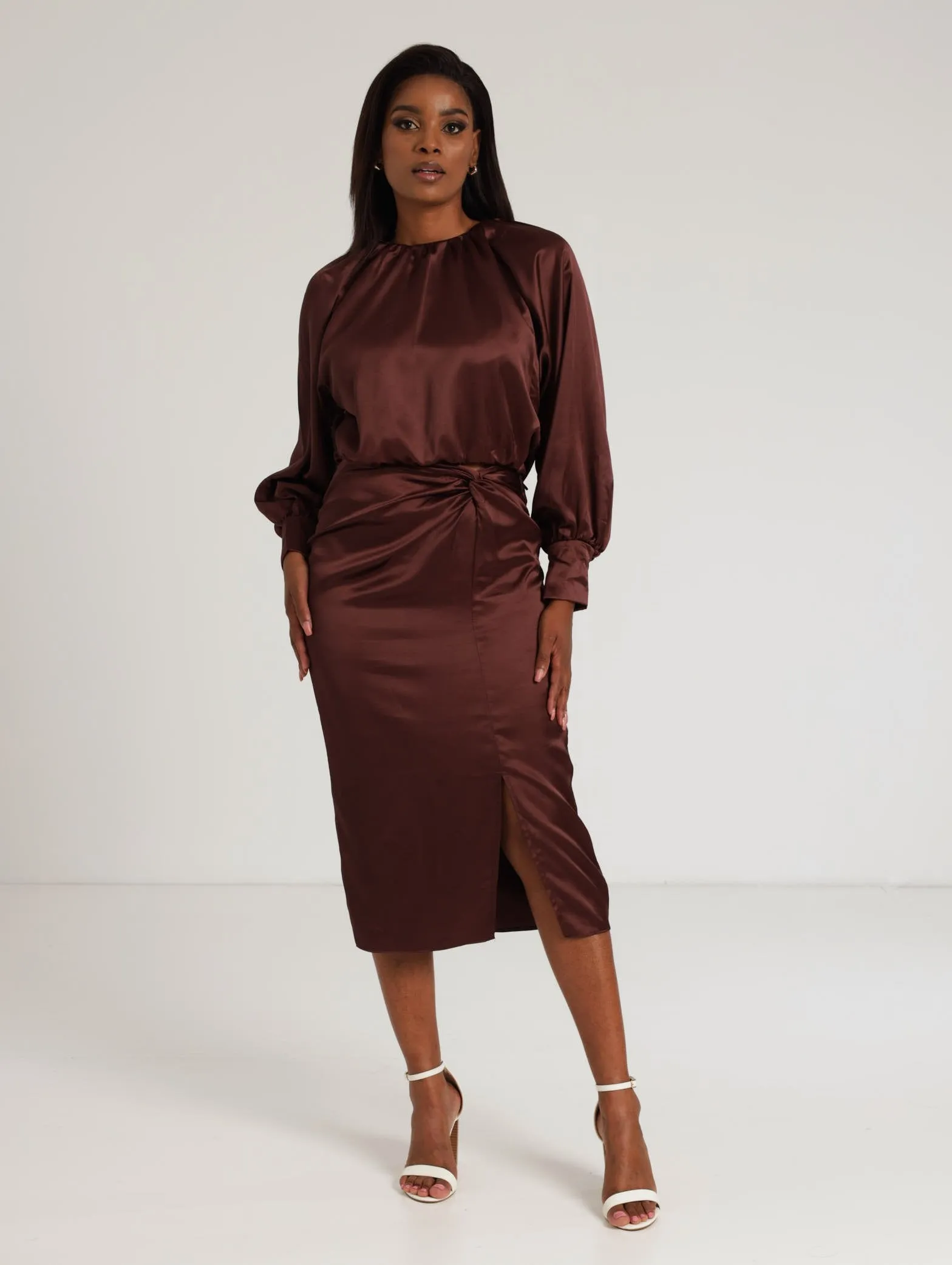Ladies Satin Blouse - Rust