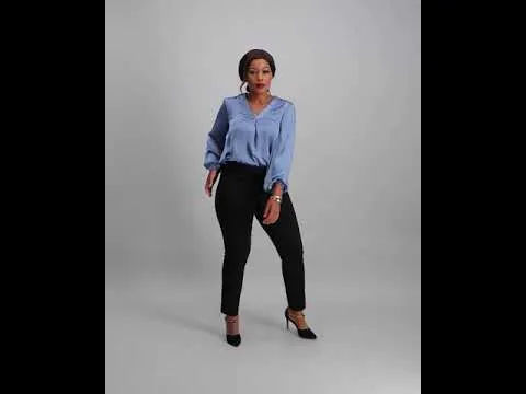 Ladies Satin V-Neck Blouse - BlueBell