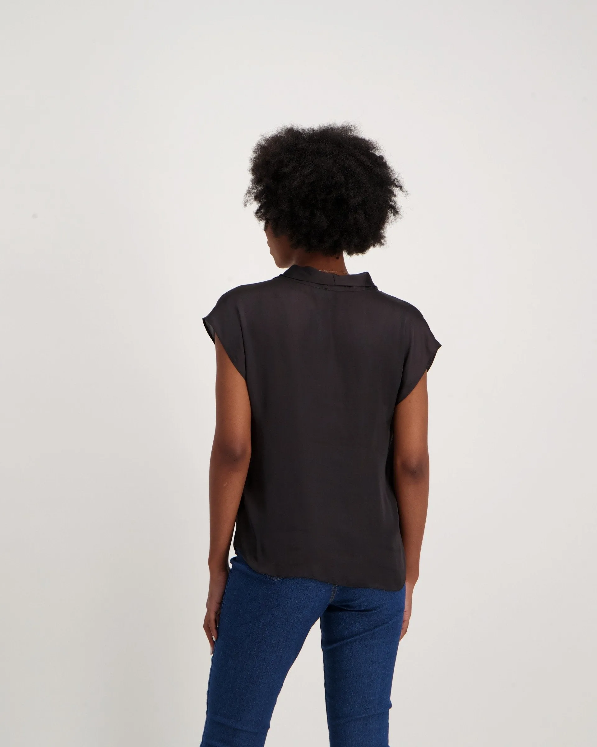Ladies Sleeveless Satin Blouse-Black