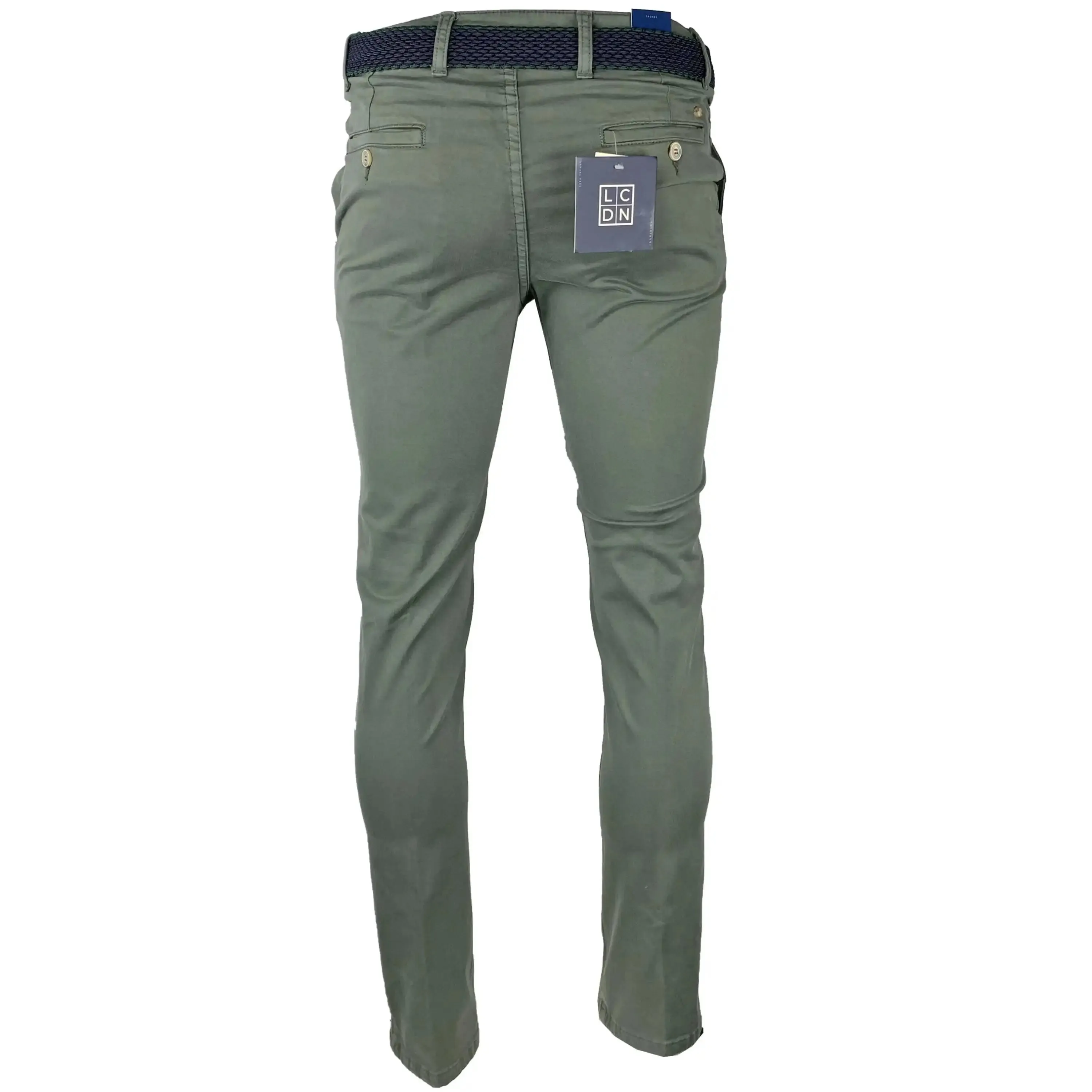 LCDN By Nalo Men's Chinos Bruno Stretch Trousers With Belt Olive Green
