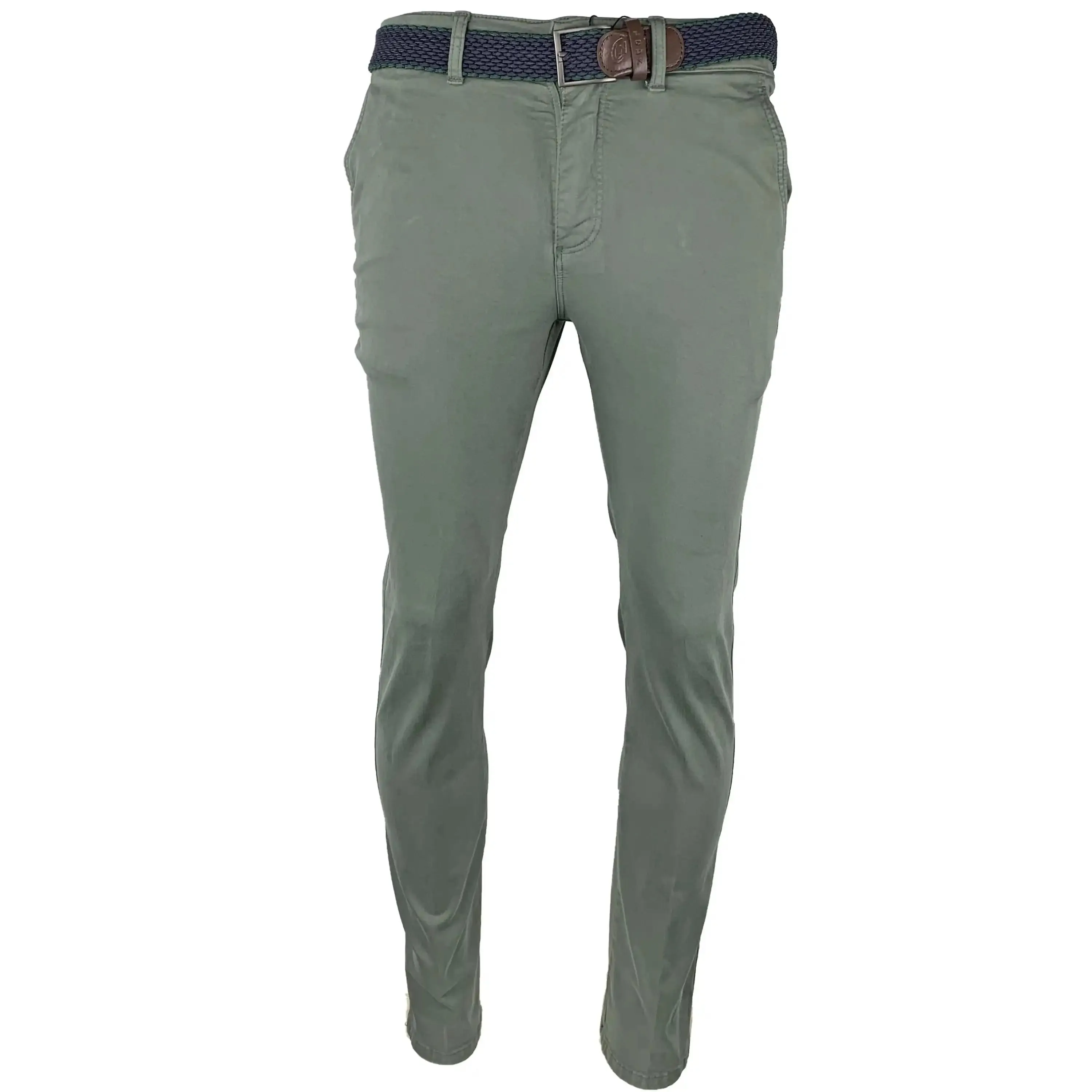 LCDN By Nalo Men's Chinos Bruno Stretch Trousers With Belt Olive Green