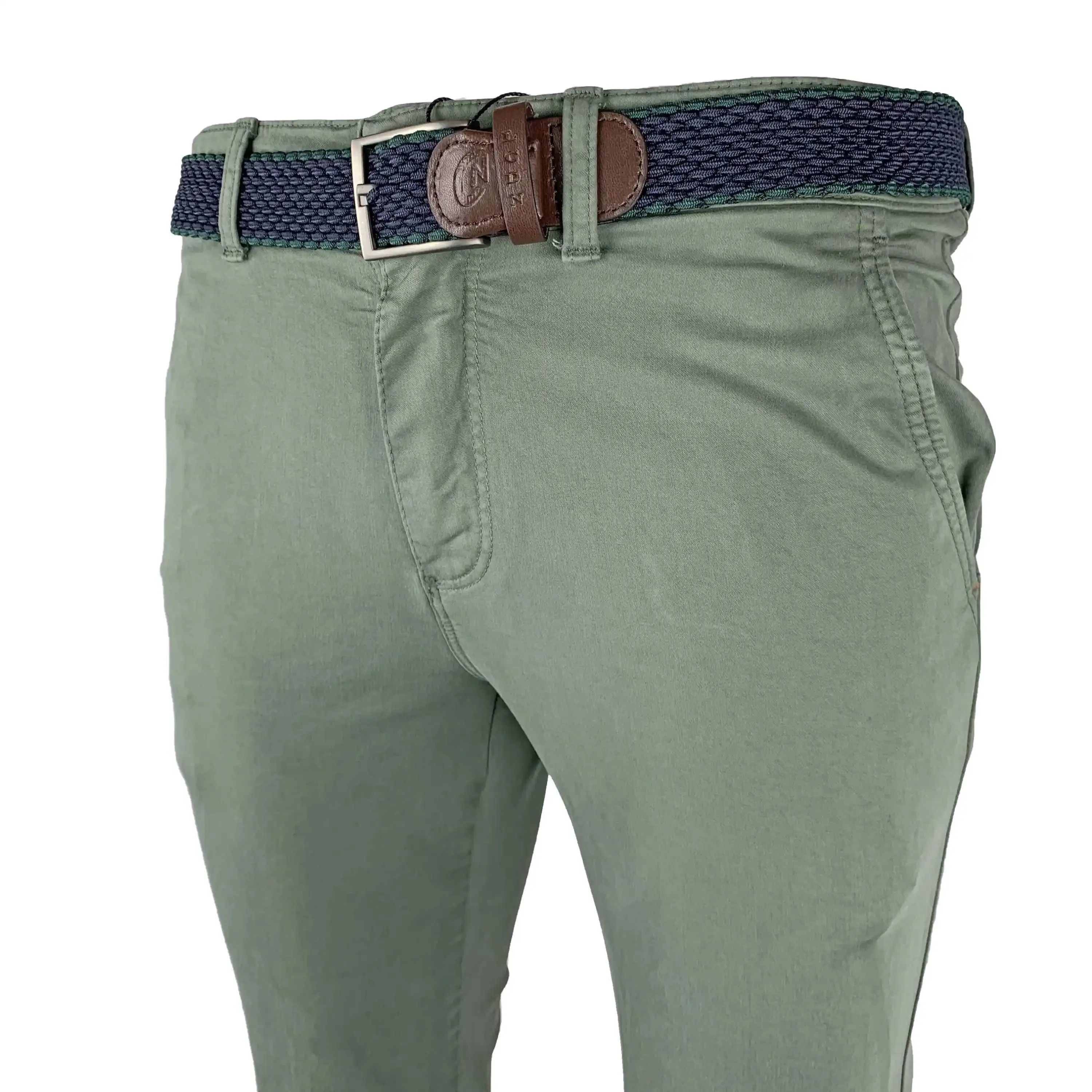 LCDN By Nalo Men's Chinos Bruno Stretch Trousers With Belt Olive Green