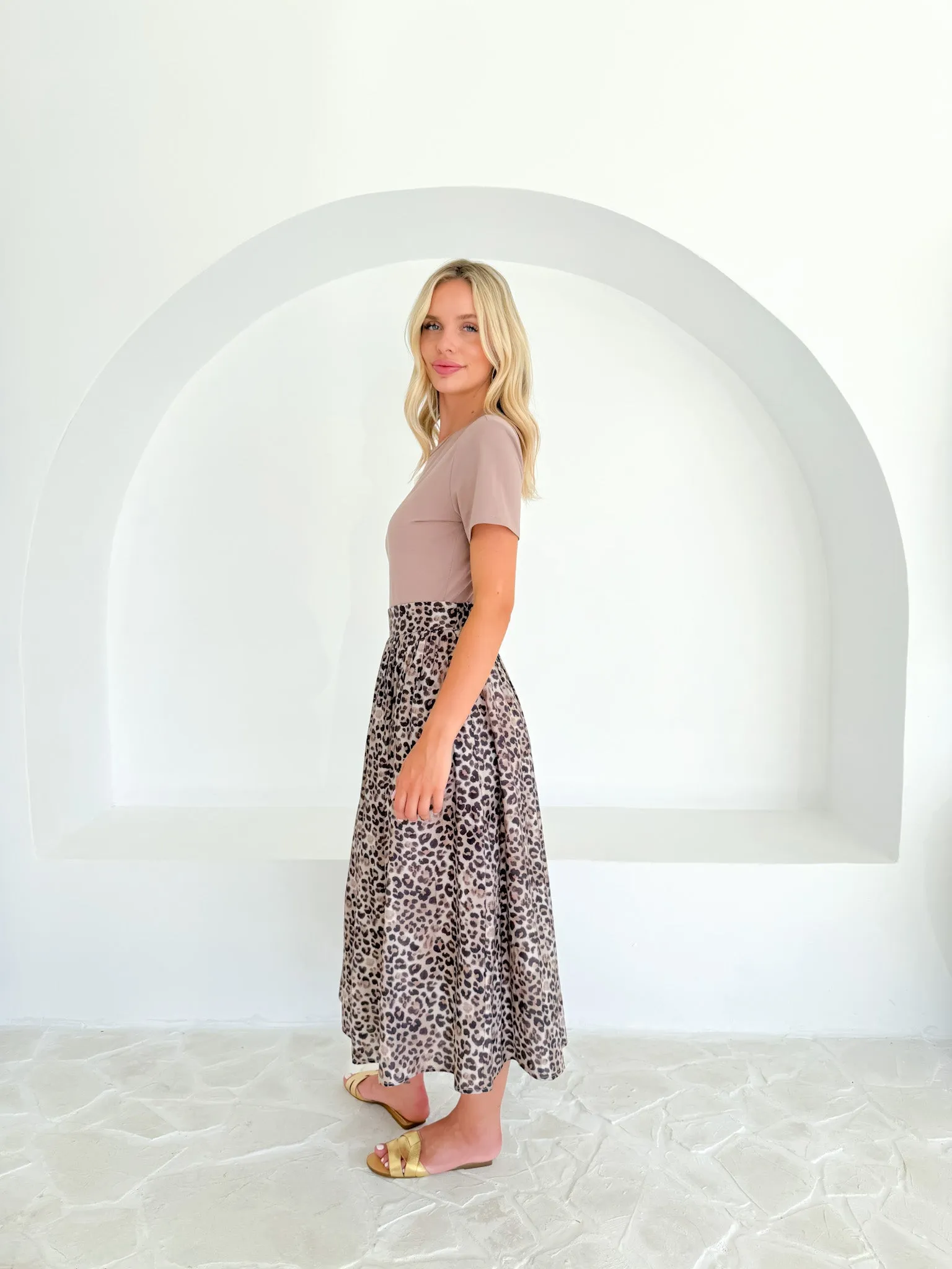 LEO PRINT FULL MIDI SKIRT
