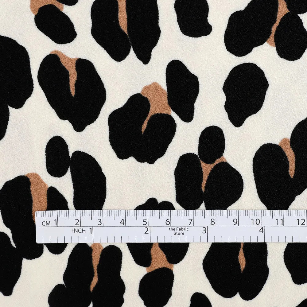 Leopard Satin Backed Poly Crepe - Cream