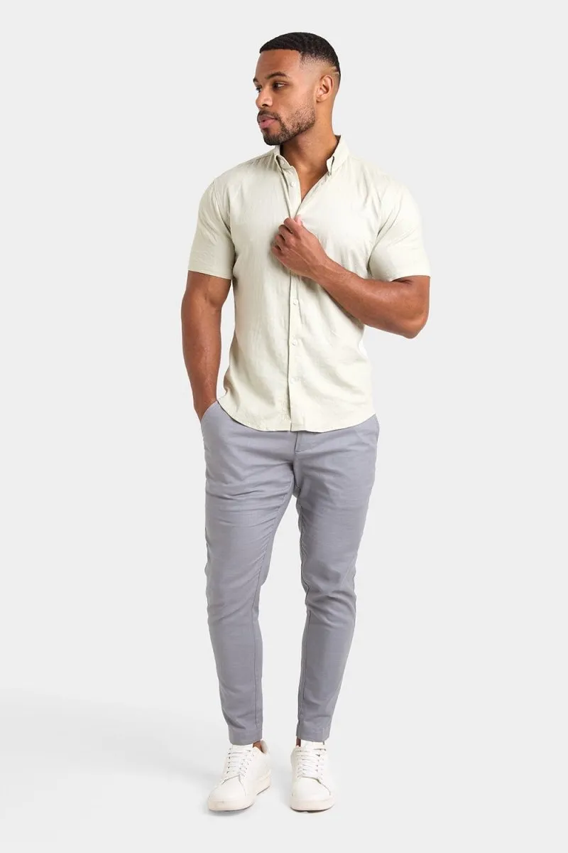 Linen Blend Cropped Pleated Trousers in Mole