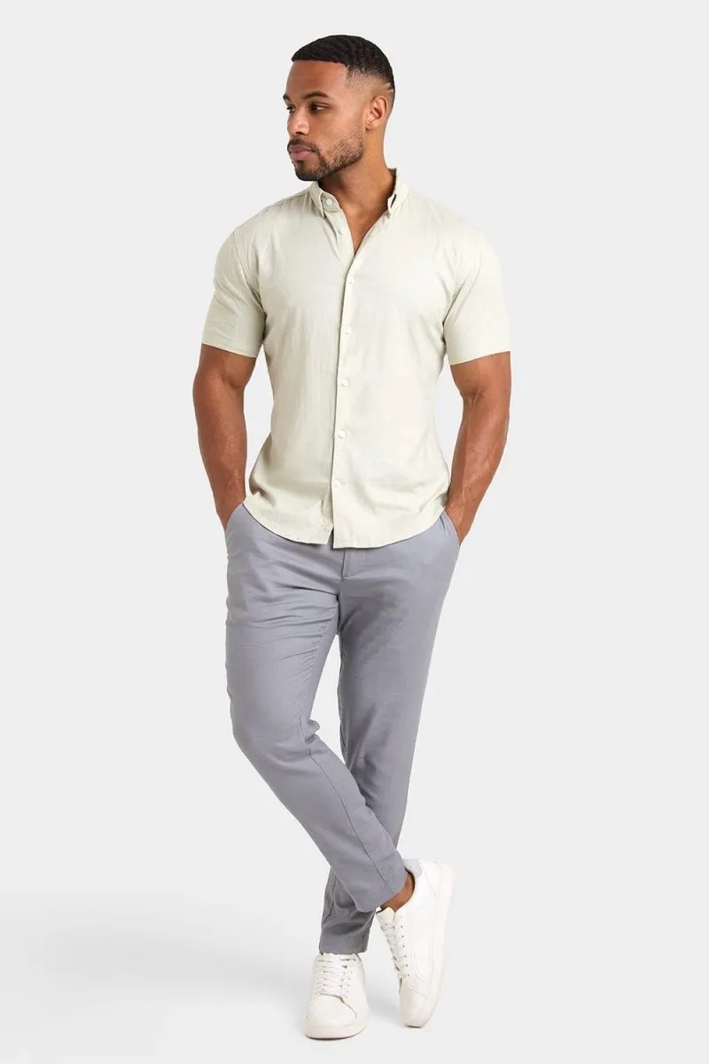 Linen Blend Cropped Pleated Trousers in Mole