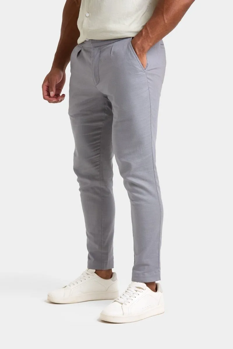 Linen Blend Cropped Pleated Trousers in Mole