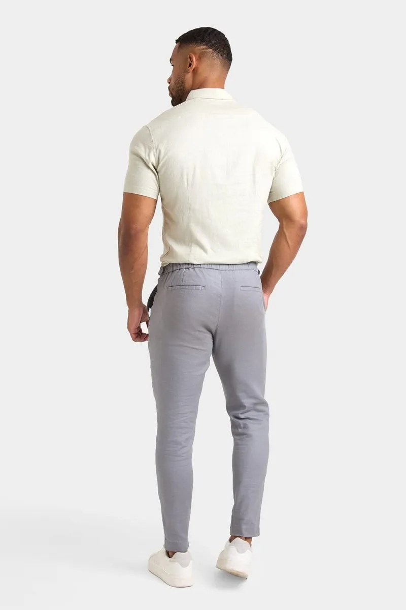 Linen Blend Cropped Pleated Trousers in Mole