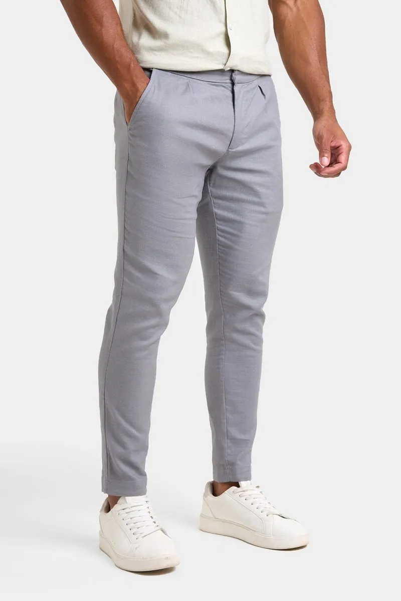 Linen Blend Cropped Pleated Trousers in Mole