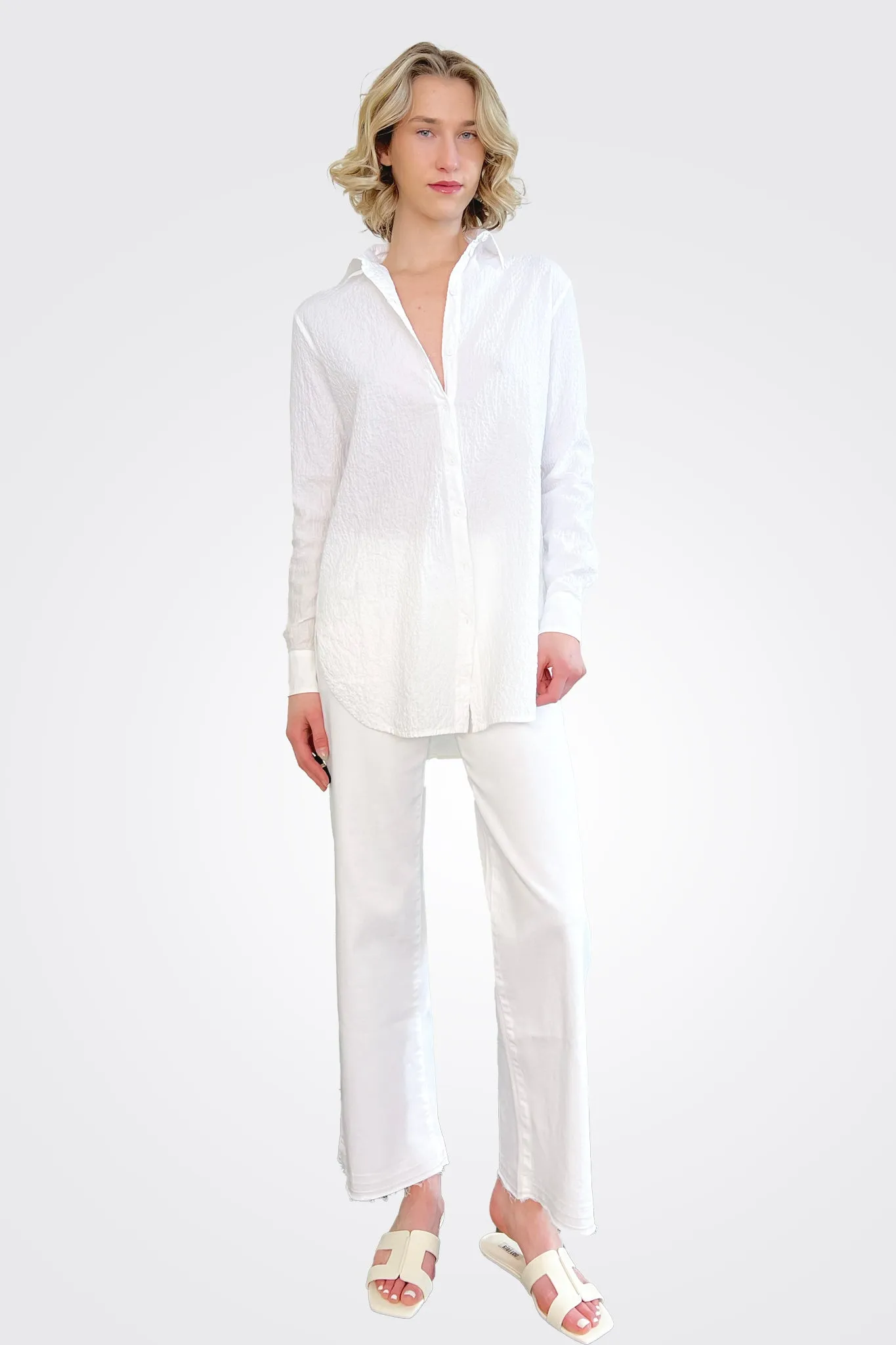 Long Sleeve Button Up Shirt - White