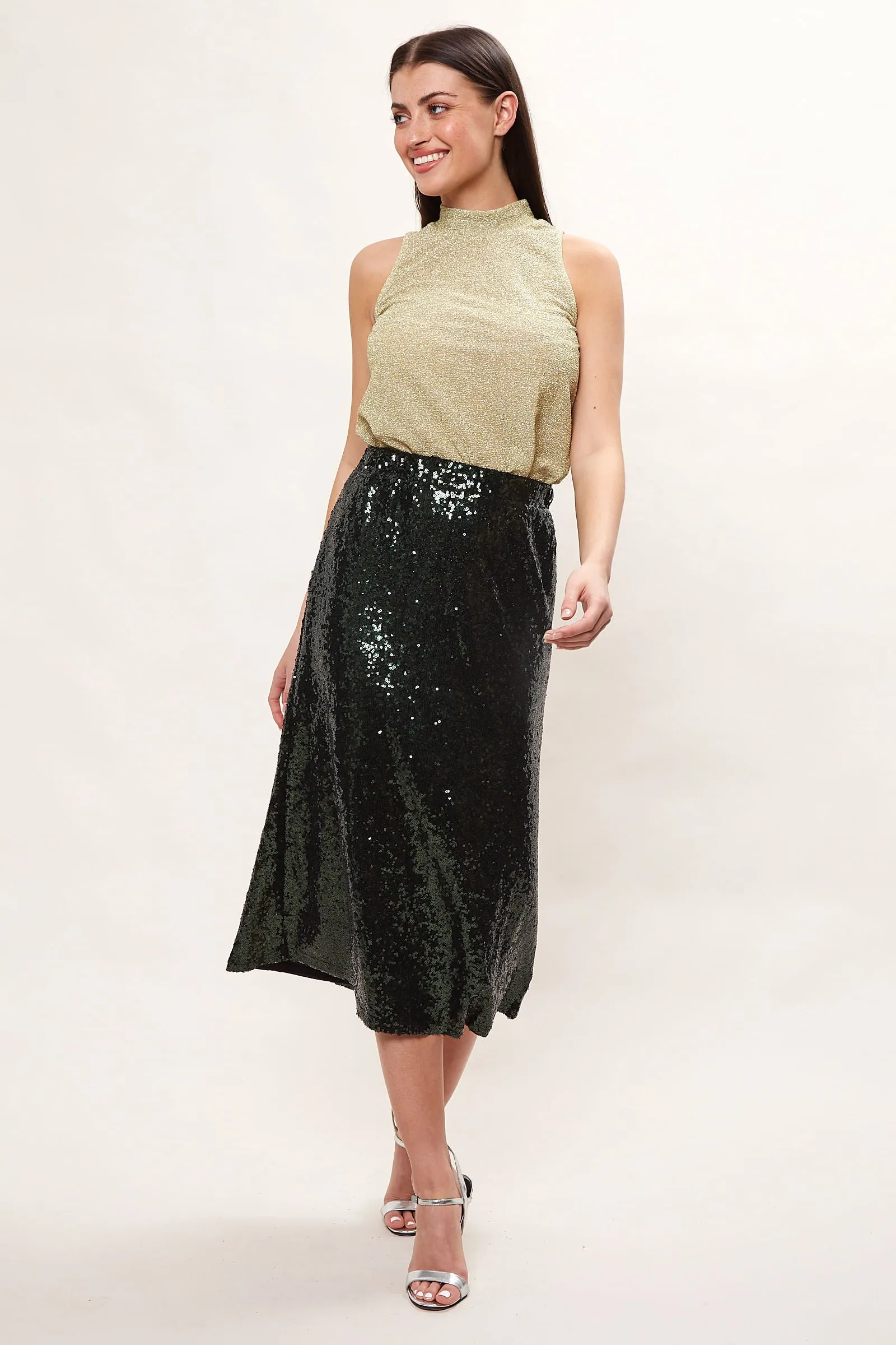 Louche Saro Sequin Midi Skirt  - Green