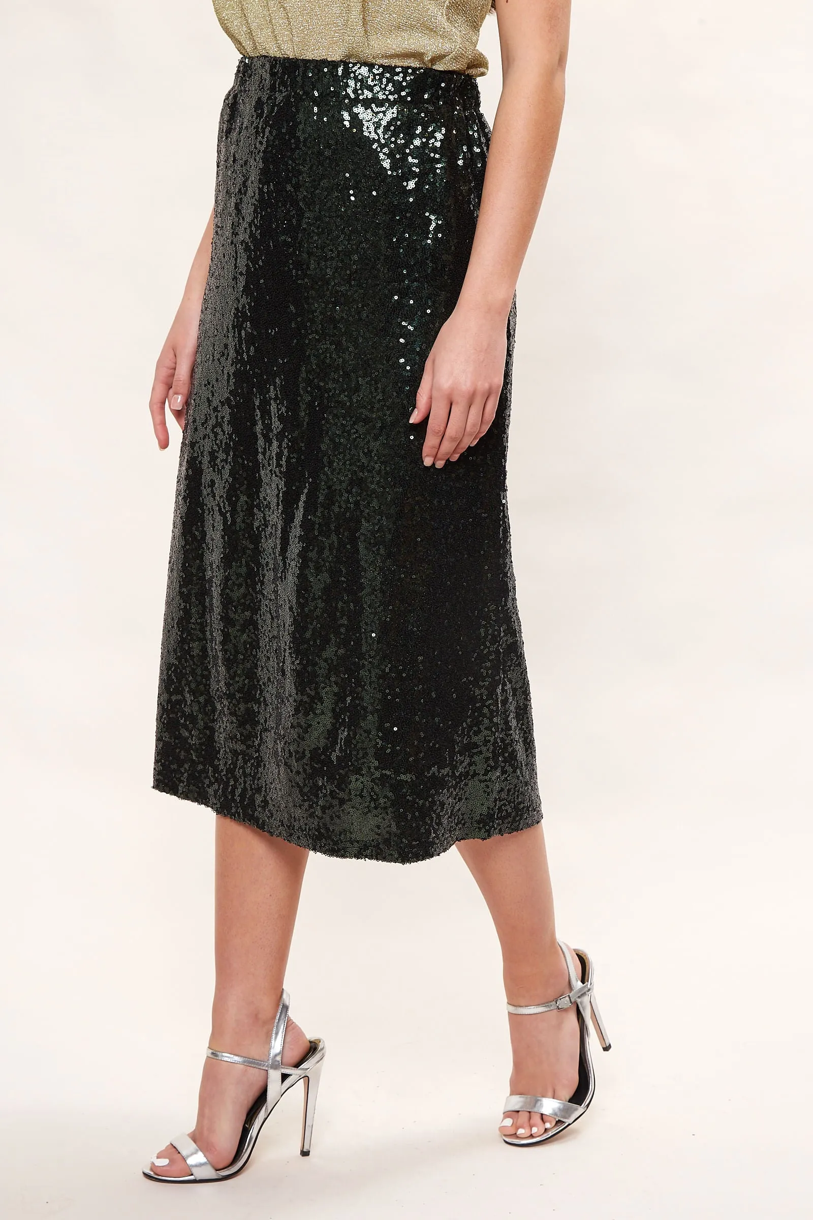 Louche Saro Sequin Midi Skirt  - Green