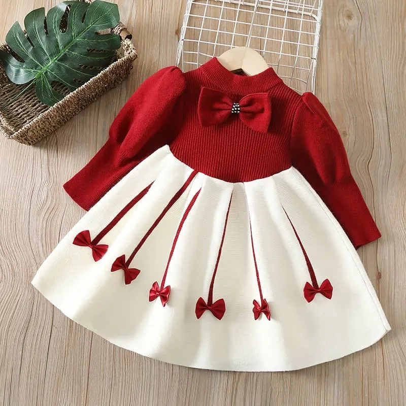 Luxury Longsleeve Wool / Knit Dress with Bow Details