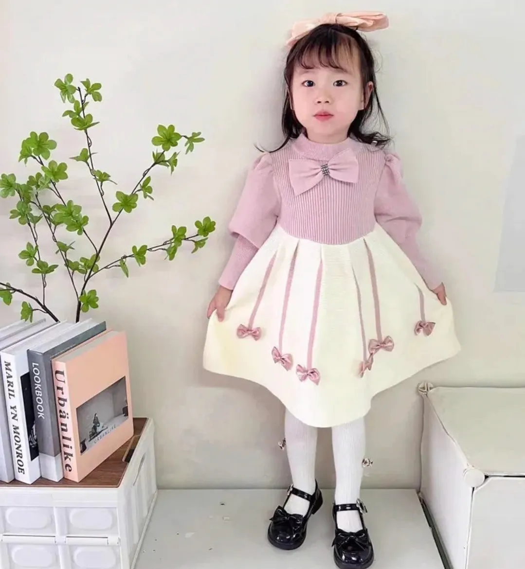 Luxury Longsleeve Wool / Knit Dress with Bow Details