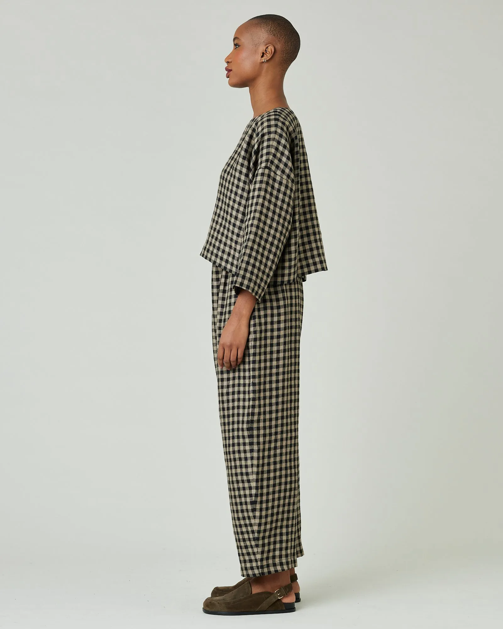 Mabel Coffee Gingham Linen Trousers