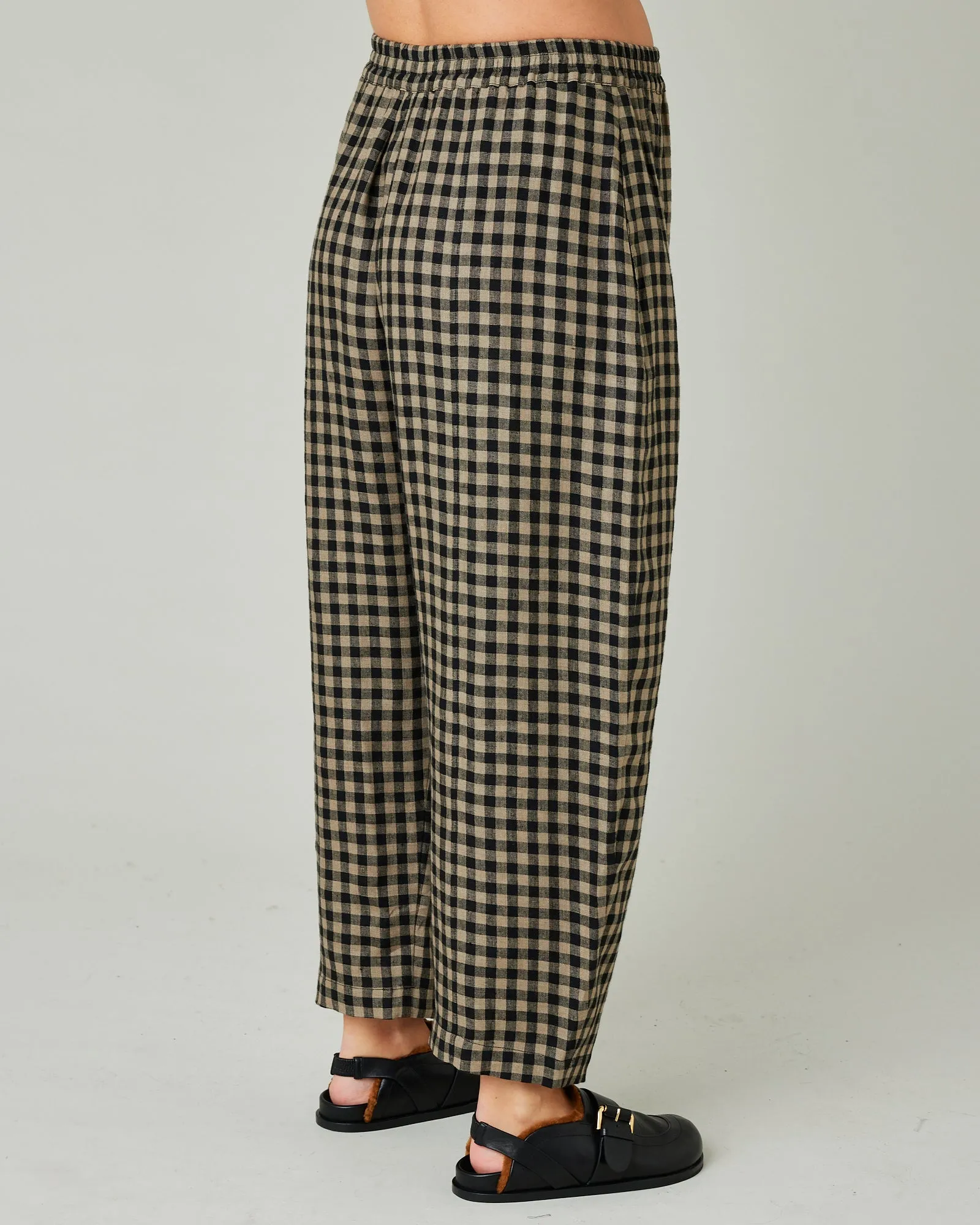 Mabel Coffee Gingham Linen Trousers