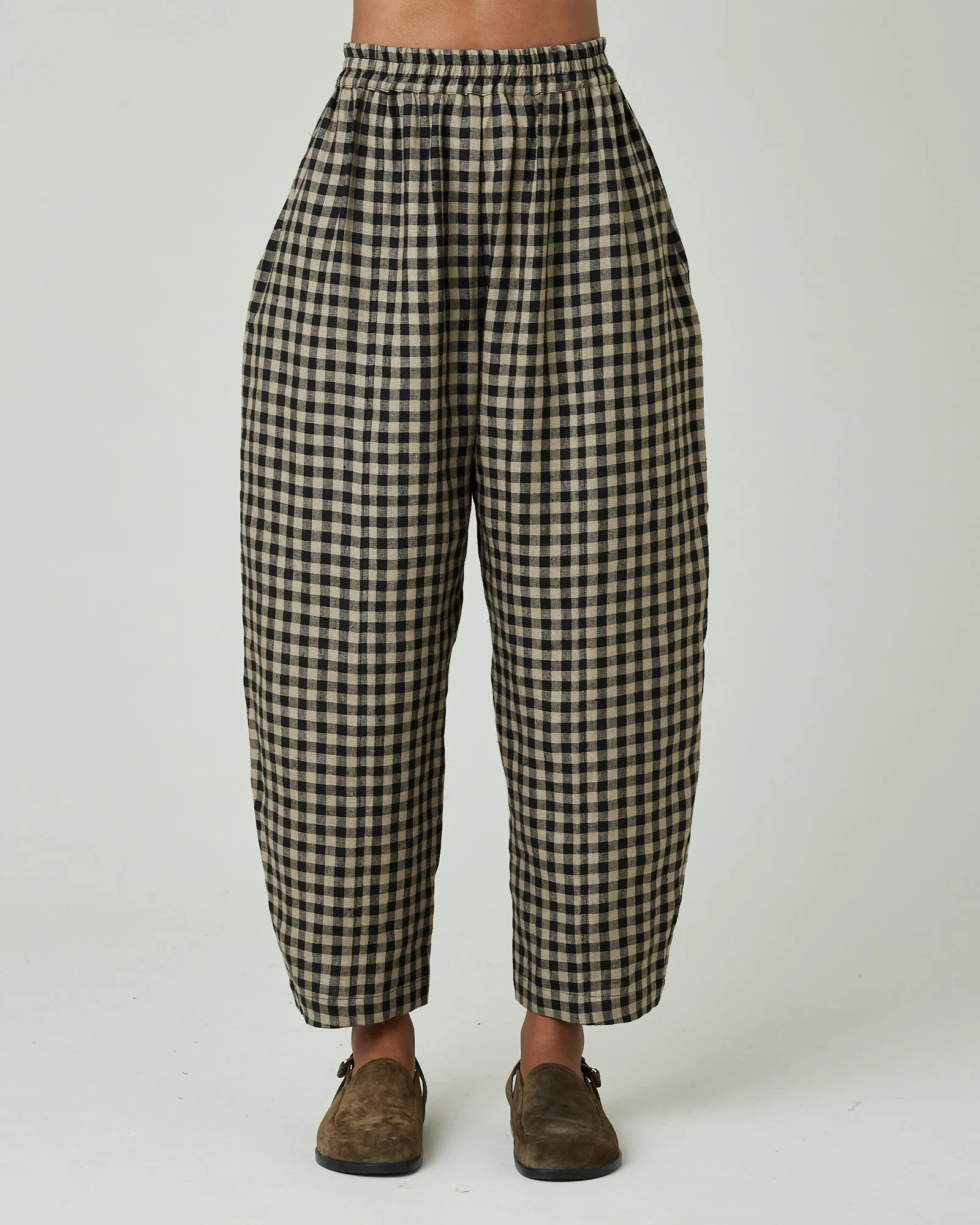 Mabel Coffee Gingham Linen Trousers