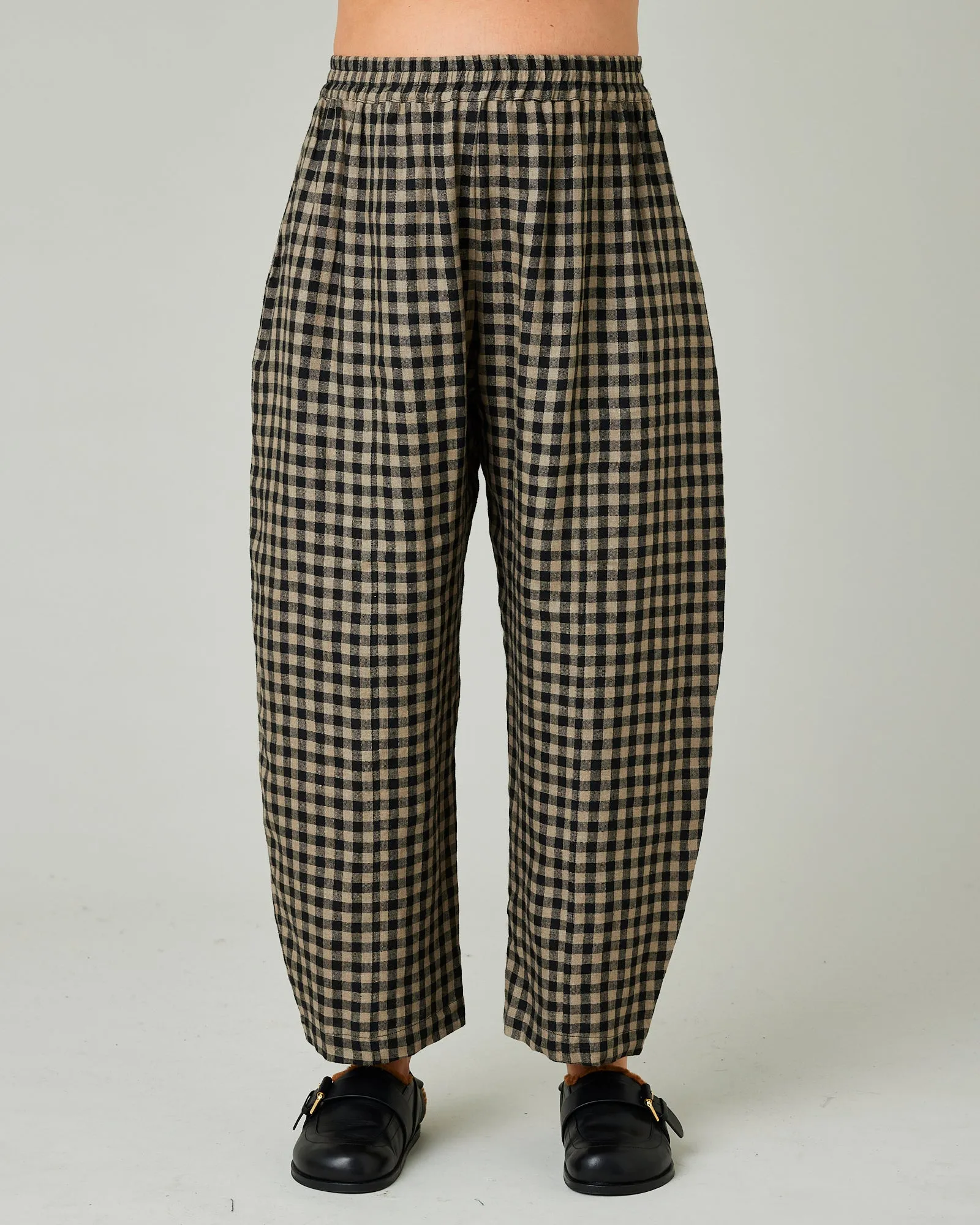 Mabel Coffee Gingham Linen Trousers