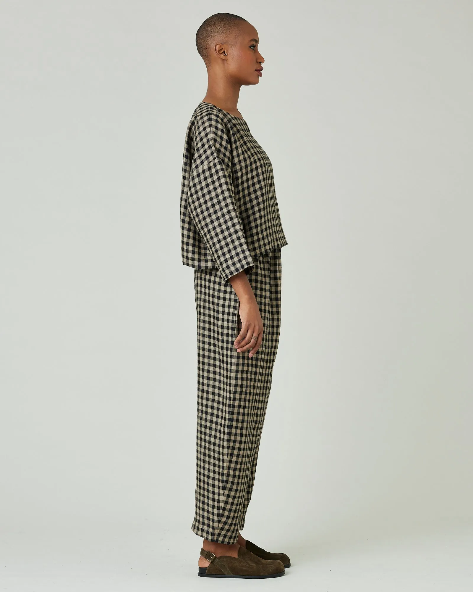 Mabel Coffee Gingham Linen Trousers