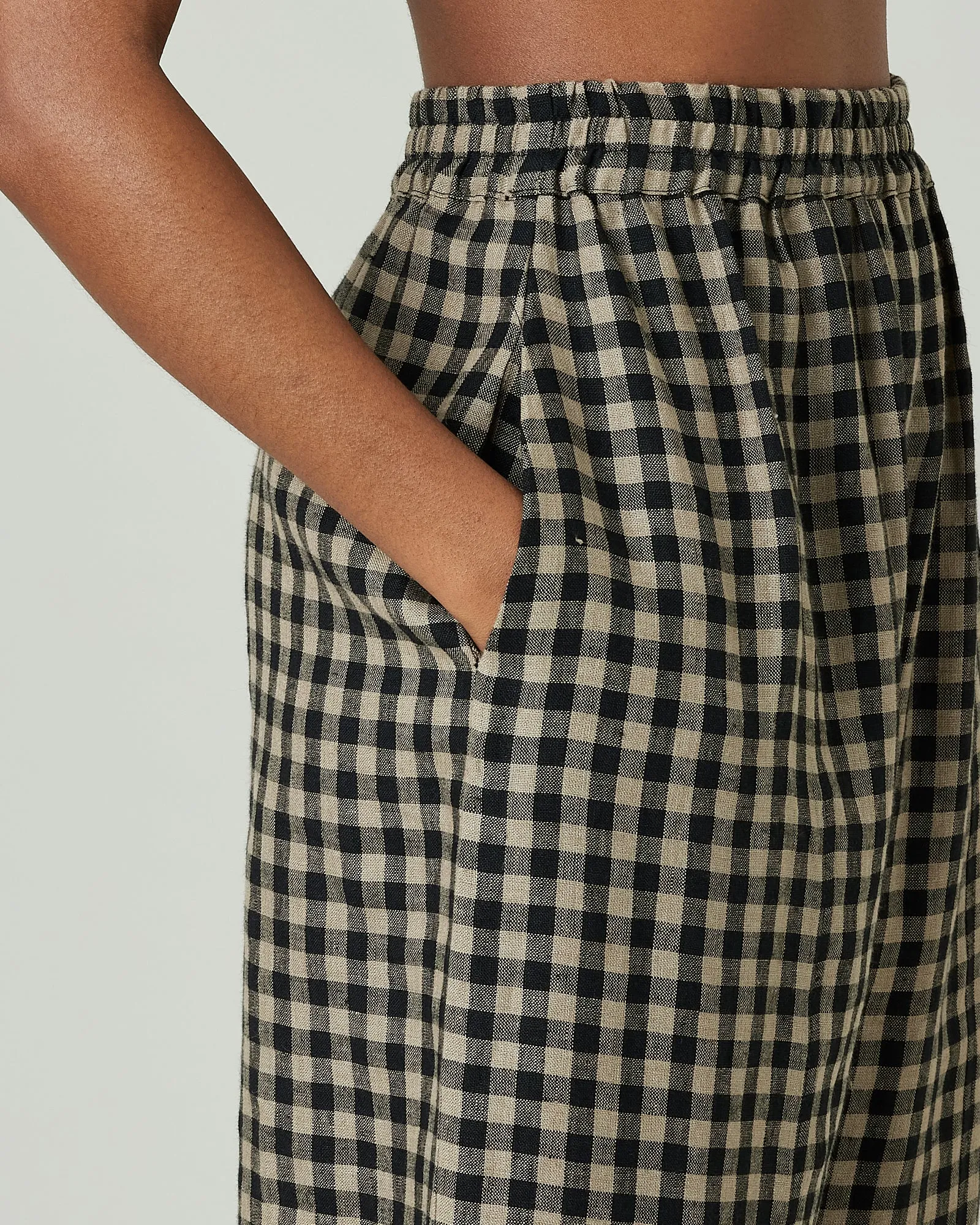 Mabel Coffee Gingham Linen Trousers