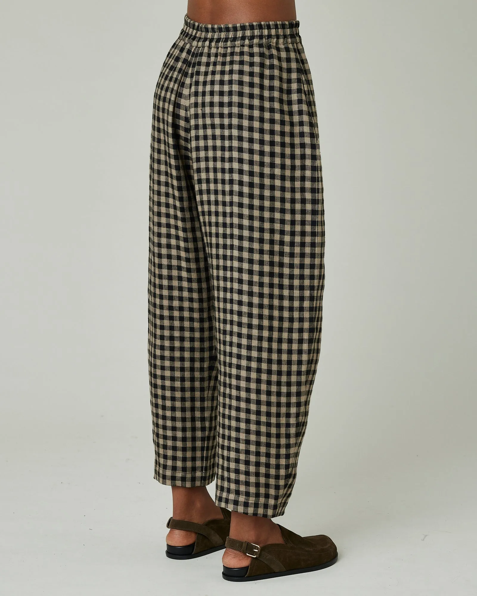 Mabel Coffee Gingham Linen Trousers