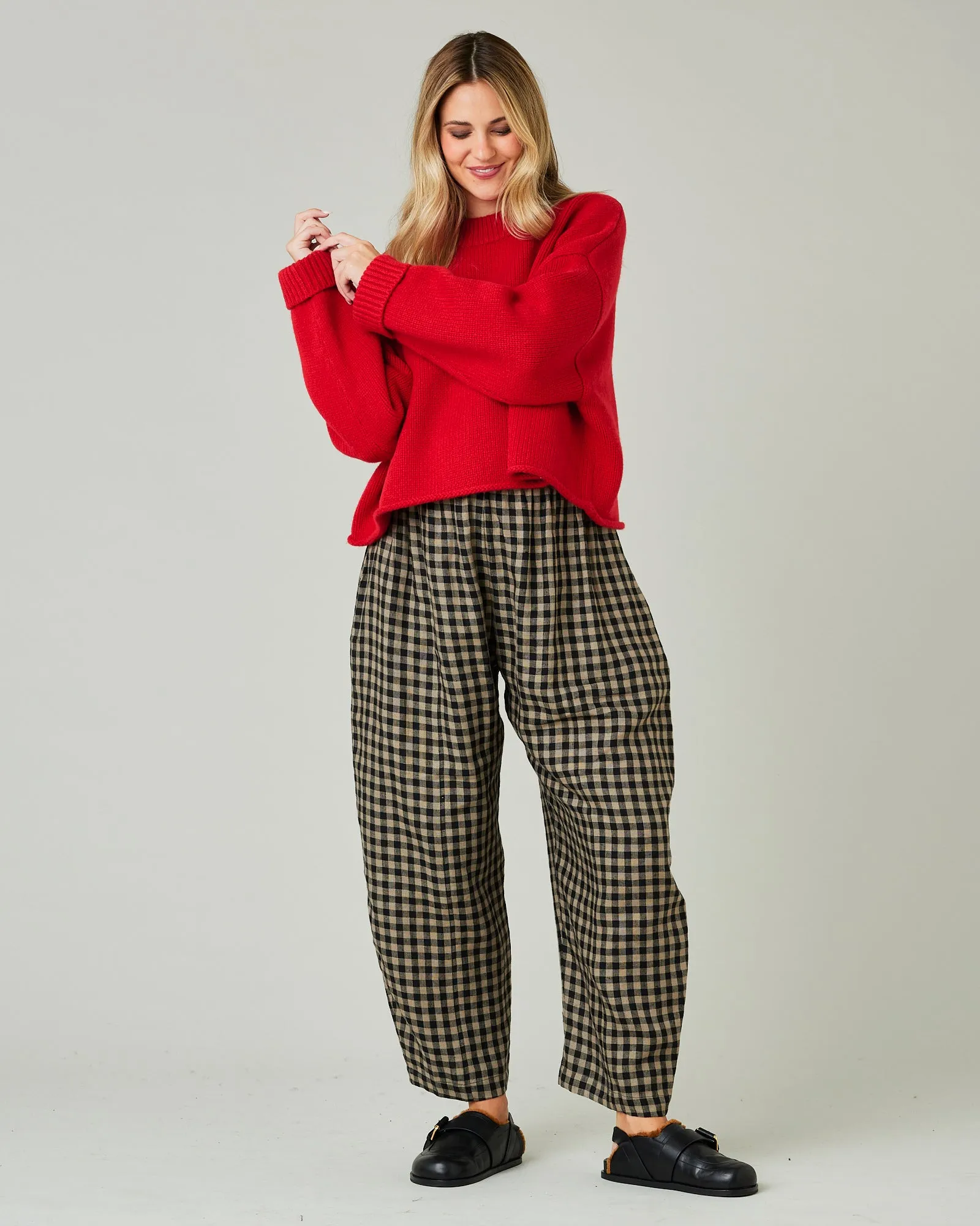 Mabel Coffee Gingham Linen Trousers