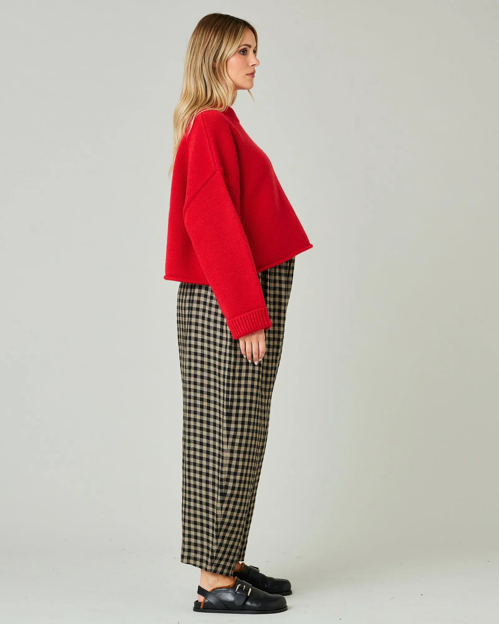 Mabel Coffee Gingham Linen Trousers