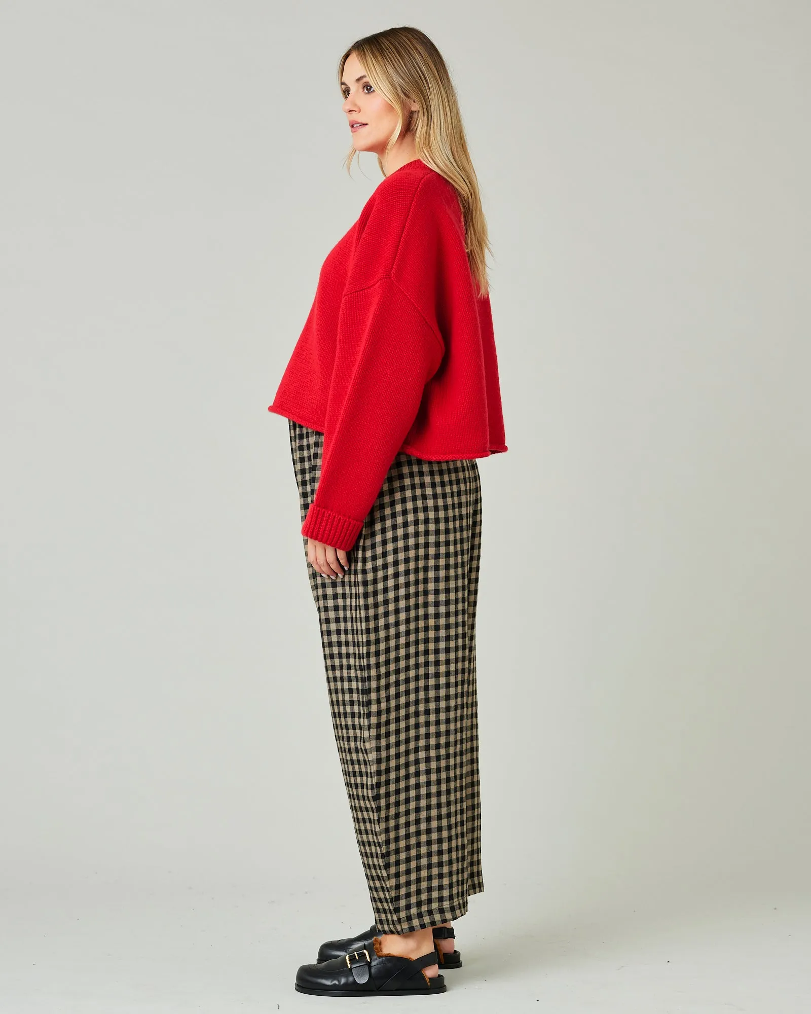 Mabel Coffee Gingham Linen Trousers
