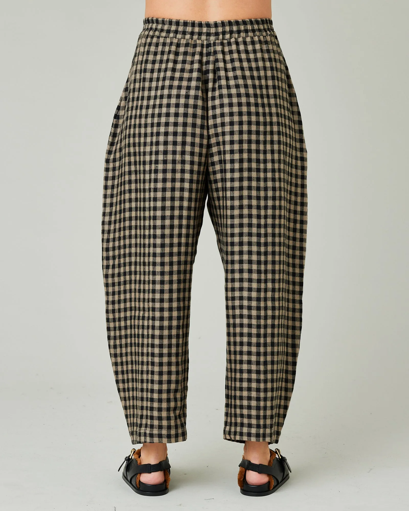 Mabel Coffee Gingham Linen Trousers