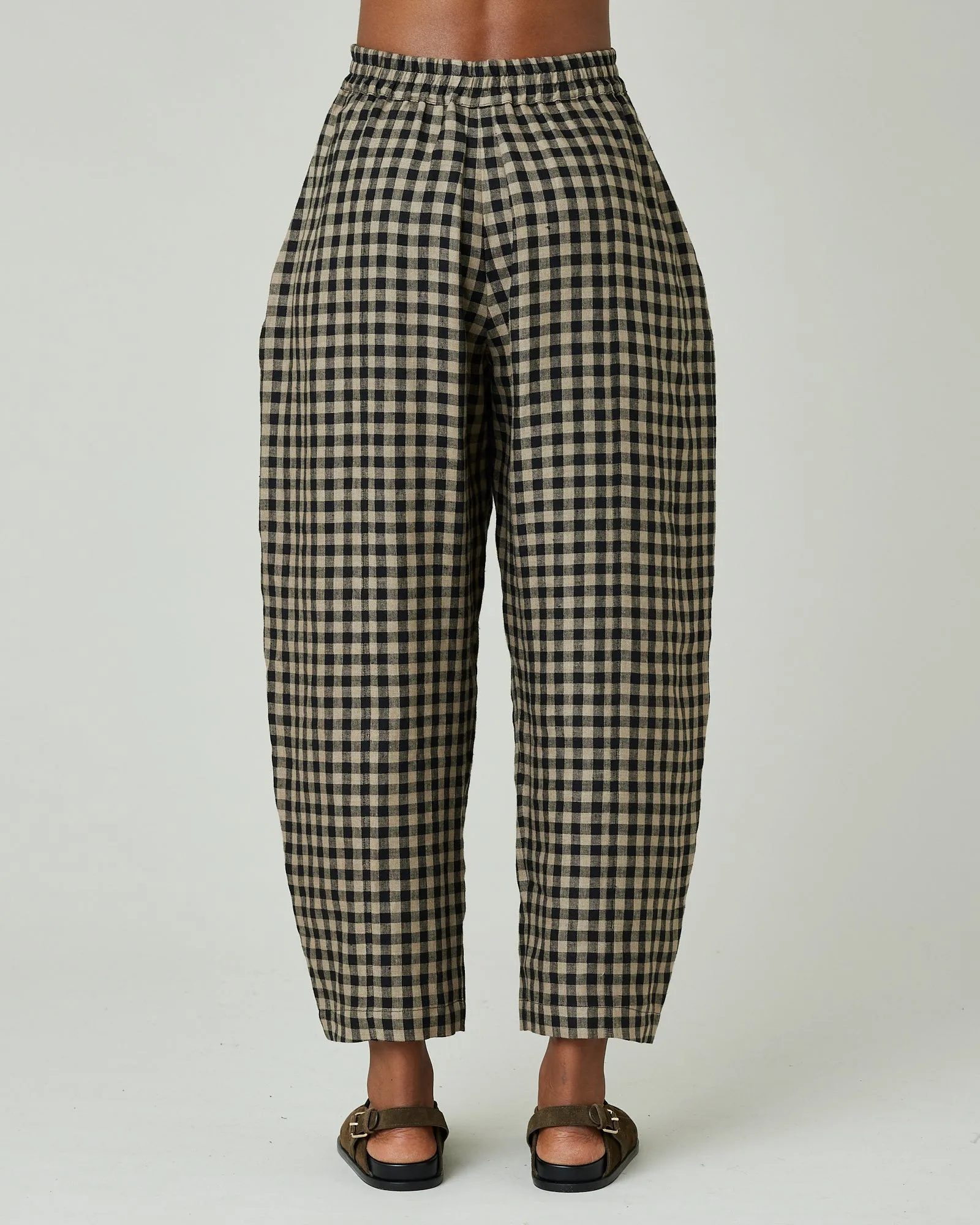 Mabel Coffee Gingham Linen Trousers