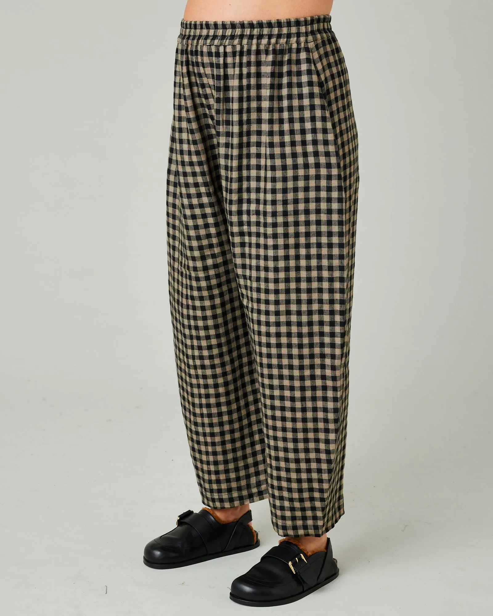 Mabel Coffee Gingham Linen Trousers