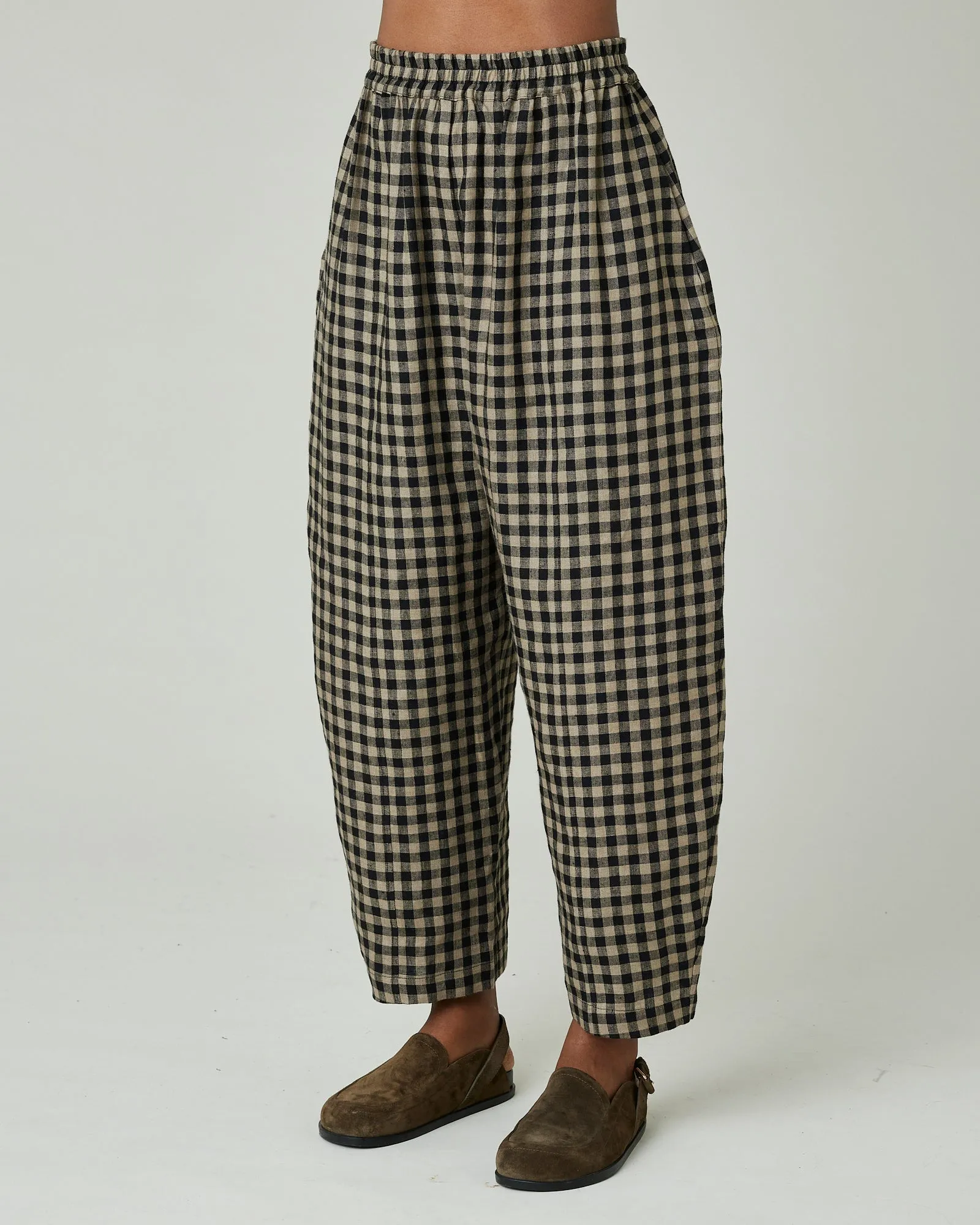 Mabel Coffee Gingham Linen Trousers